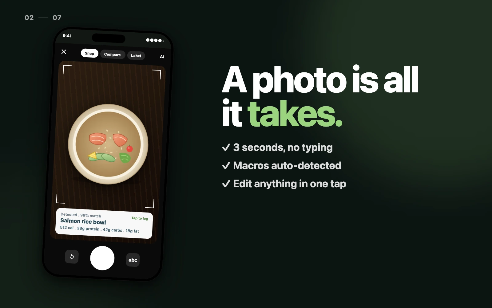 A photo is all it takes - 3 seconds, no typing, macros auto-detected