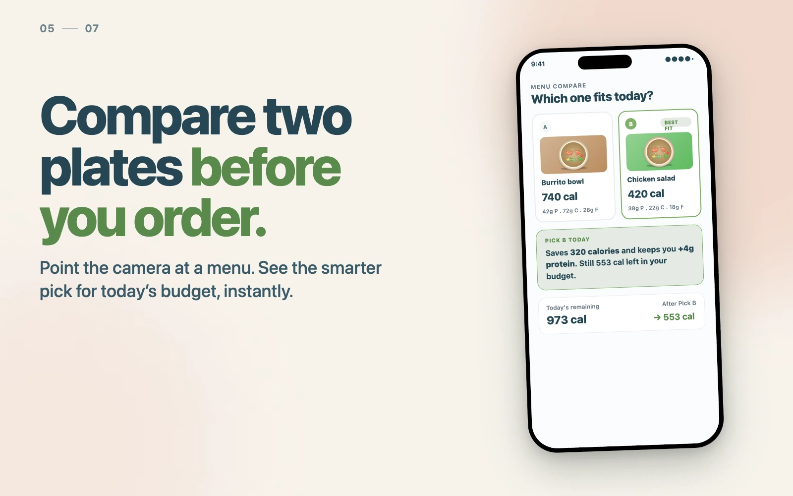 Compare two plates before you order - see the smarter pick instantly